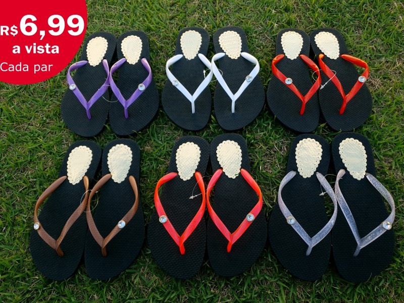 LOTE 12 PARES CHINELO FEMININO PRETO CORES VARIADOS A VISTA CADA PAR APENAS R$6,99 PROMO��O